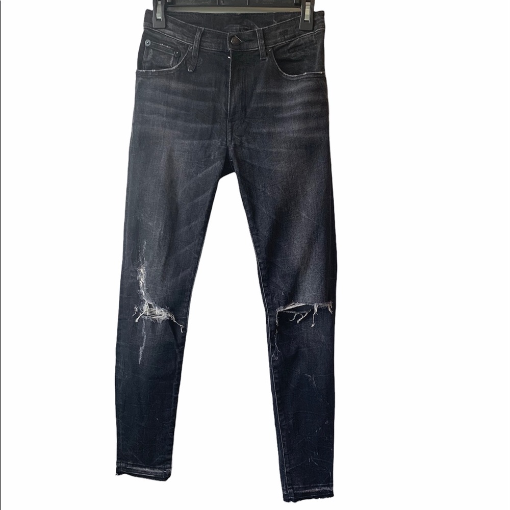 R13 Black Marble High Rise Skinny Womens Cotton Blend Distressed Jeans Size 27